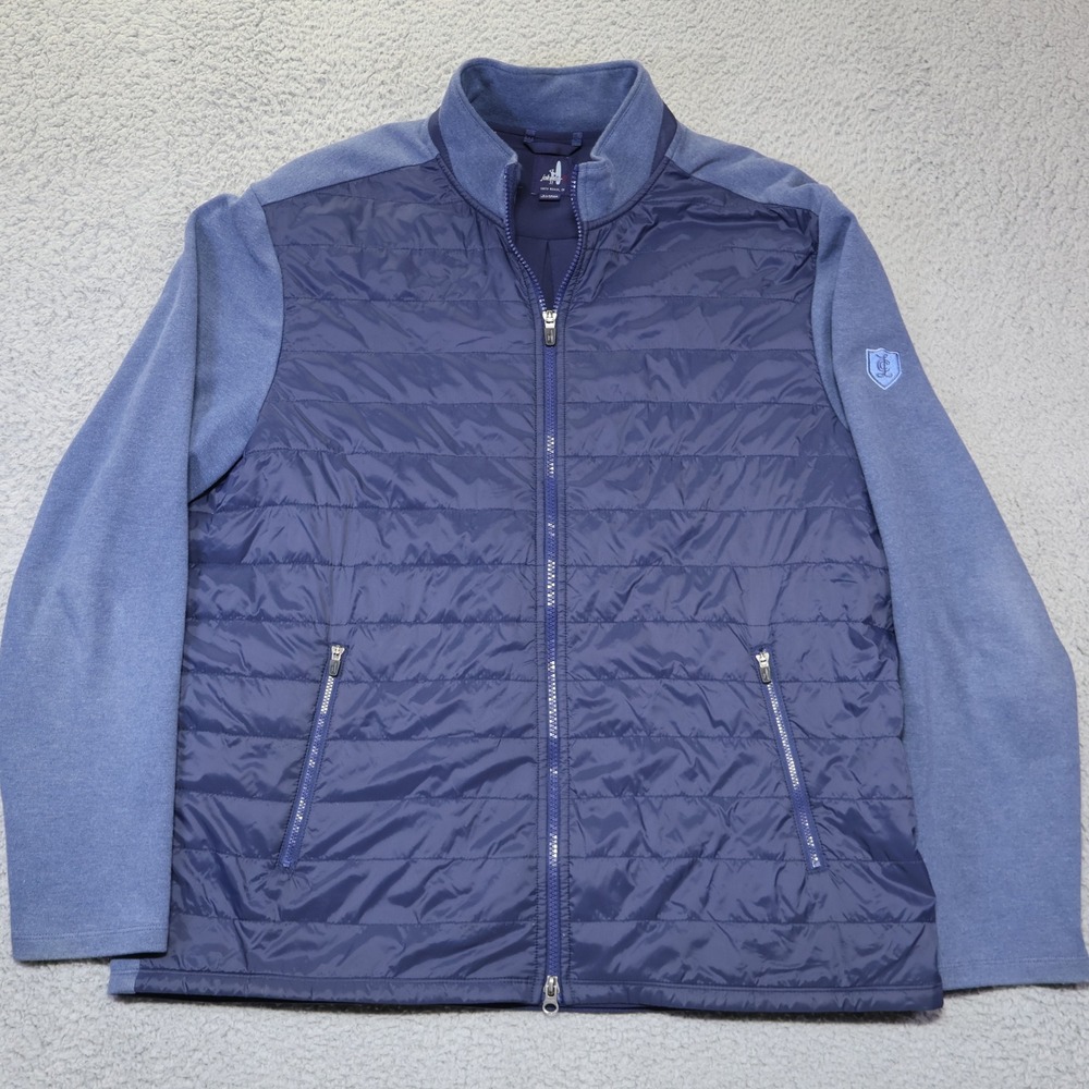 Johnnie-O Mens XL Full Zip Hybrid Quilted Jacket Navy Blue Golf Mock Neck
